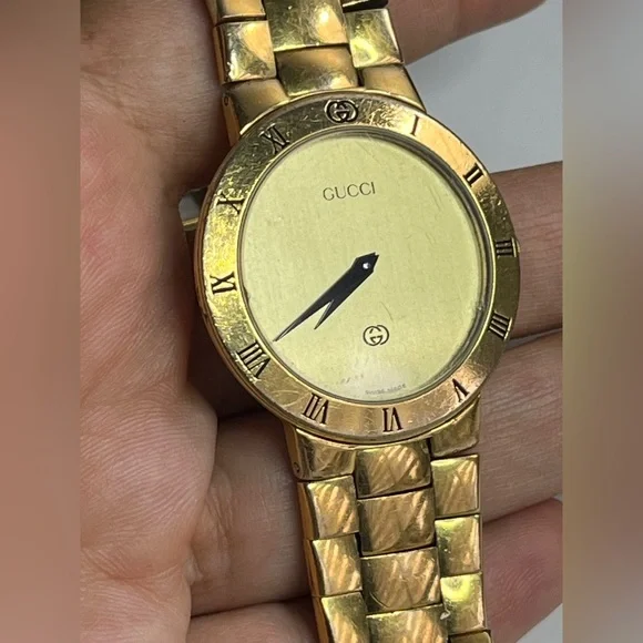 Classic GUCCI 3300 M 18K Gold Plated champagne dial; Men’s watch.